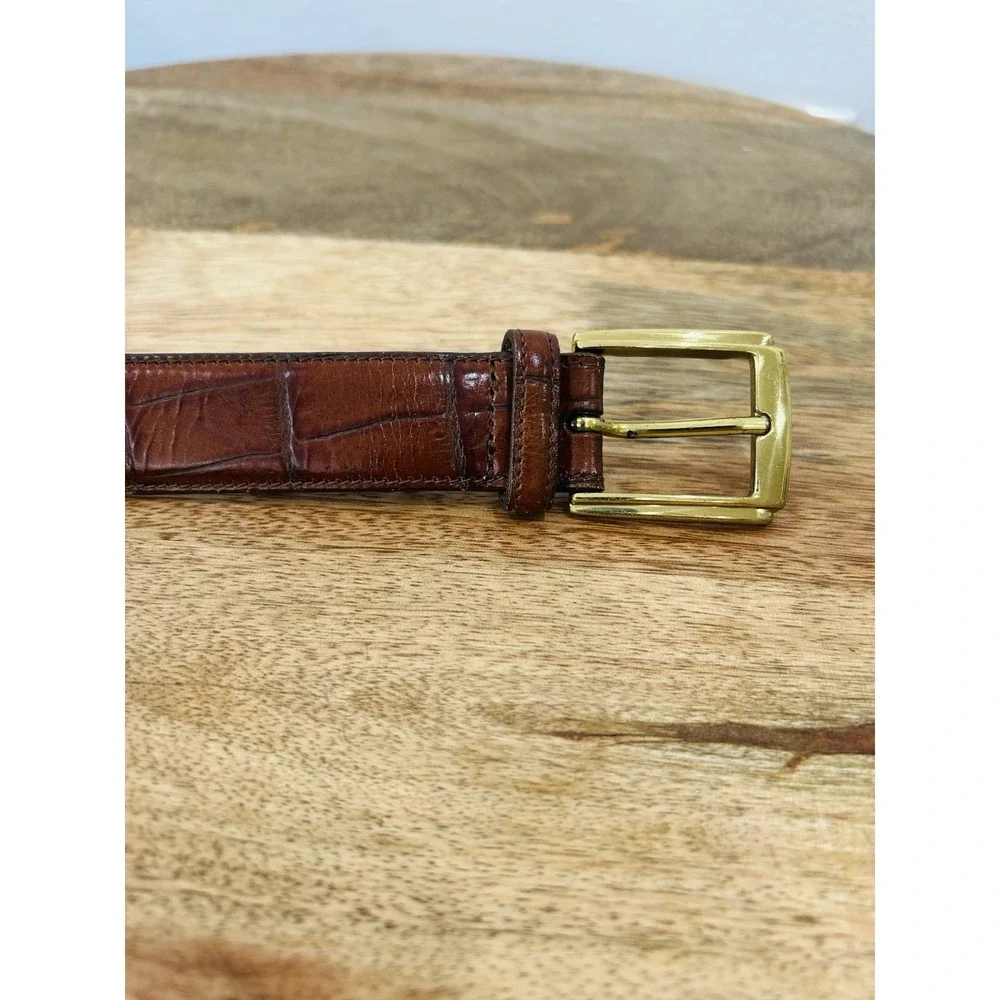 Vintage Trafalgar Tom James Men's Embossed Brown Leather  Belt 32 Chestnut
